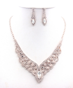 Rhinestone Necklace  with Earrings Set NB330101 RGOLD AB